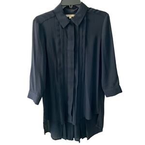 Joan Vass Tunic Button-Up Shirt Women's Size M Blue Long Sleeve